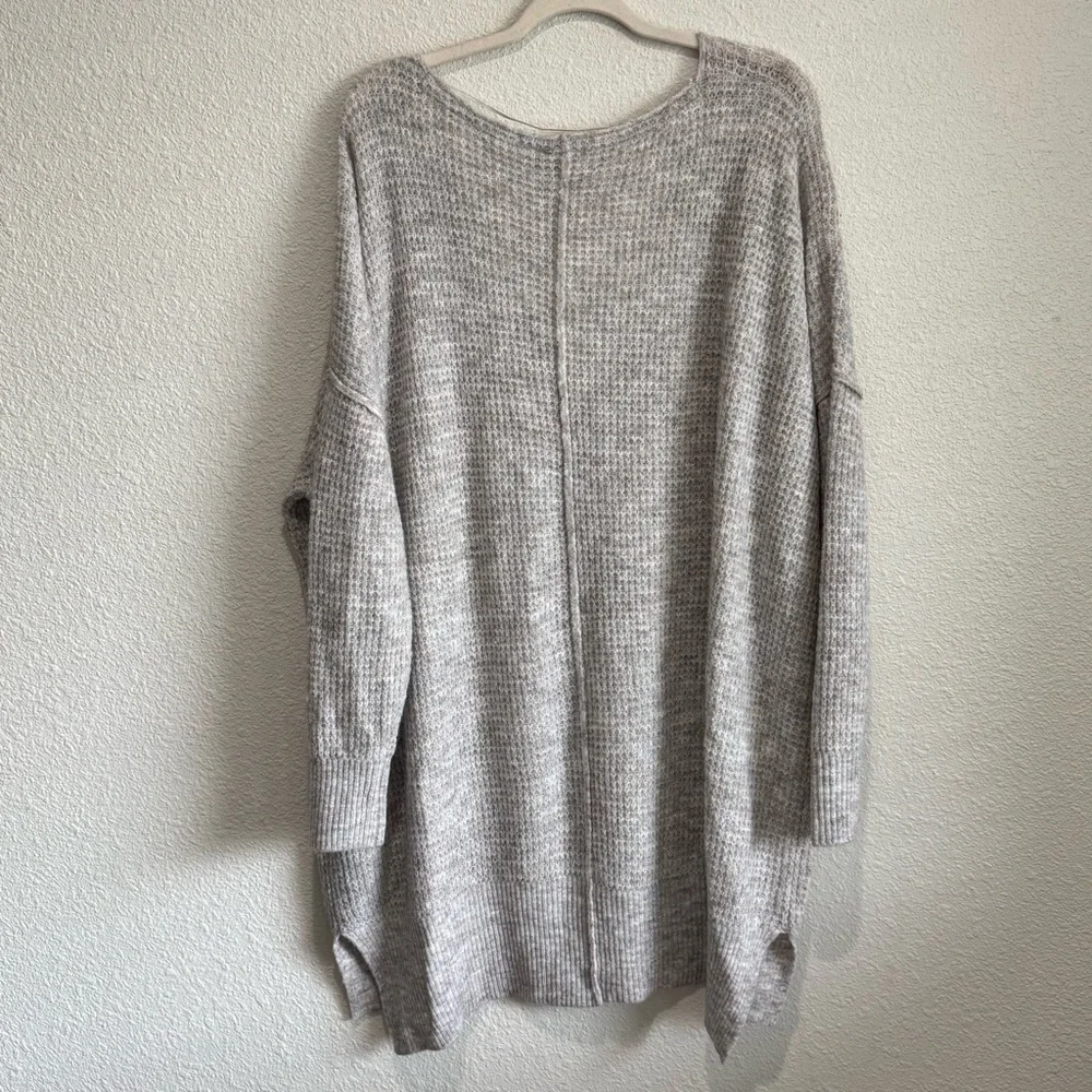 Free People Intimately Womens M/L Comfy Oversized‎ Waffle Knit Sweater Grey Pink